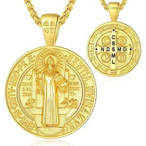 925 Sterling Silver St Christopher Benedict Medal Pendant Religious Necklace